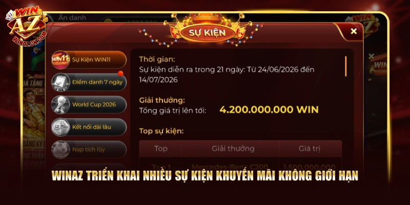 WinAZ triển khai nhiều sự kiện khuyến mãi không giới hạn